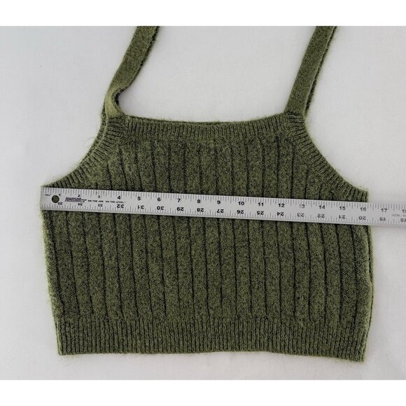Wild Fable Ribbed Green Cropped Sweater Tank‎ Top Blouse Sz L  Boho Festival - Picture 7 of 7
